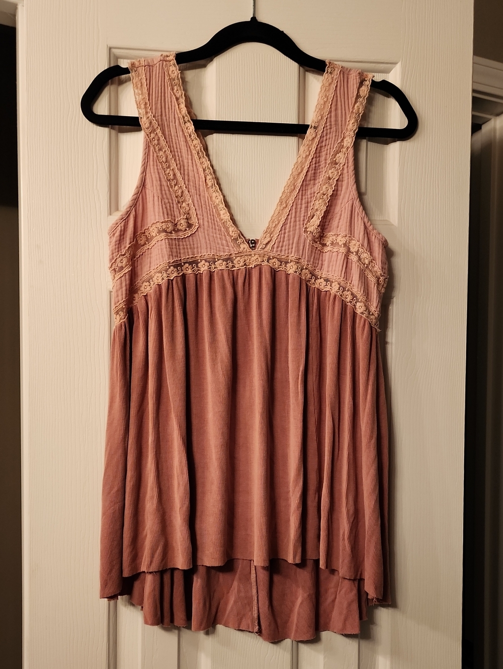 Women's Pink Lace-Trim V-Neck Dress